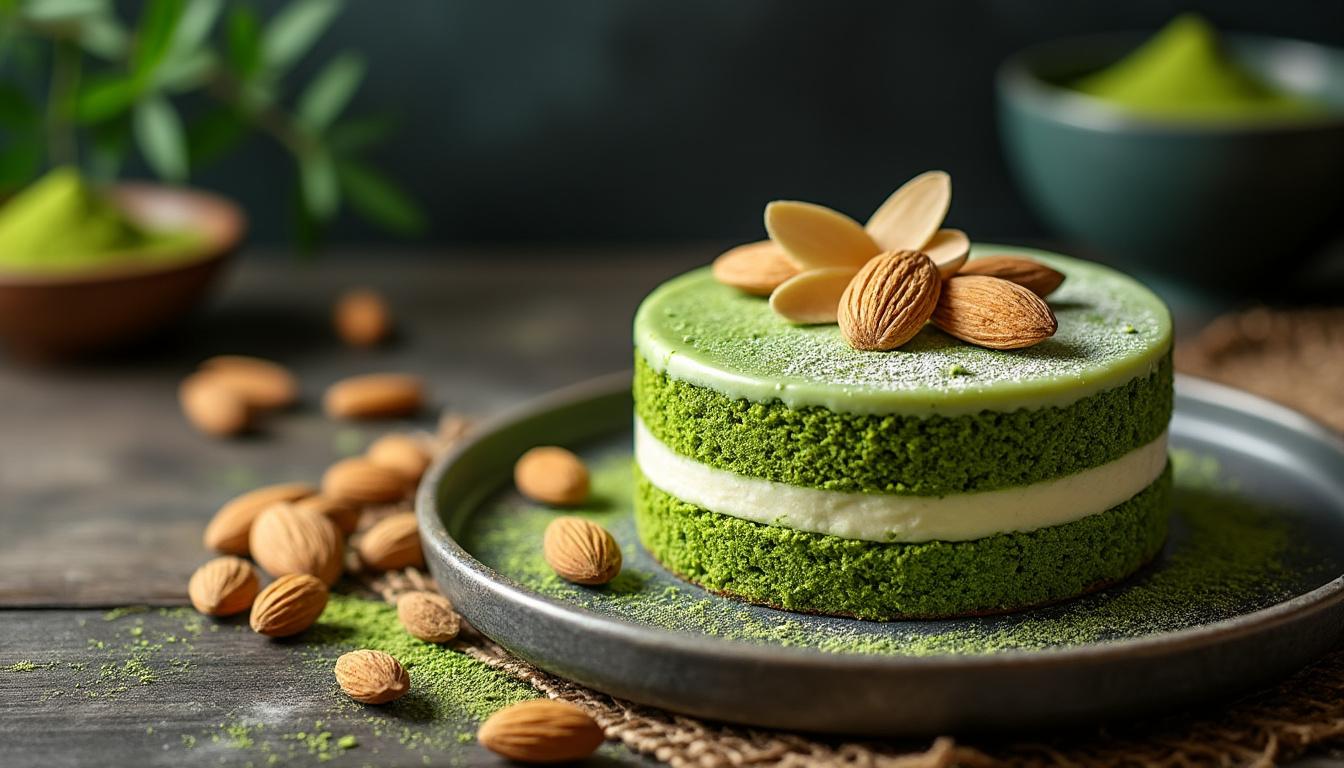 découvrez notre délicieuse recette de gâteau au thé matcha et aux amandes, un dessert savoureux qui ravira vos invités. facile à réaliser, ce gâteau allie la douceur des amandes et l’originalité du matcha pour un résultat éblouissant. impressionnez vos convives avec cette douceur asiatique unique!