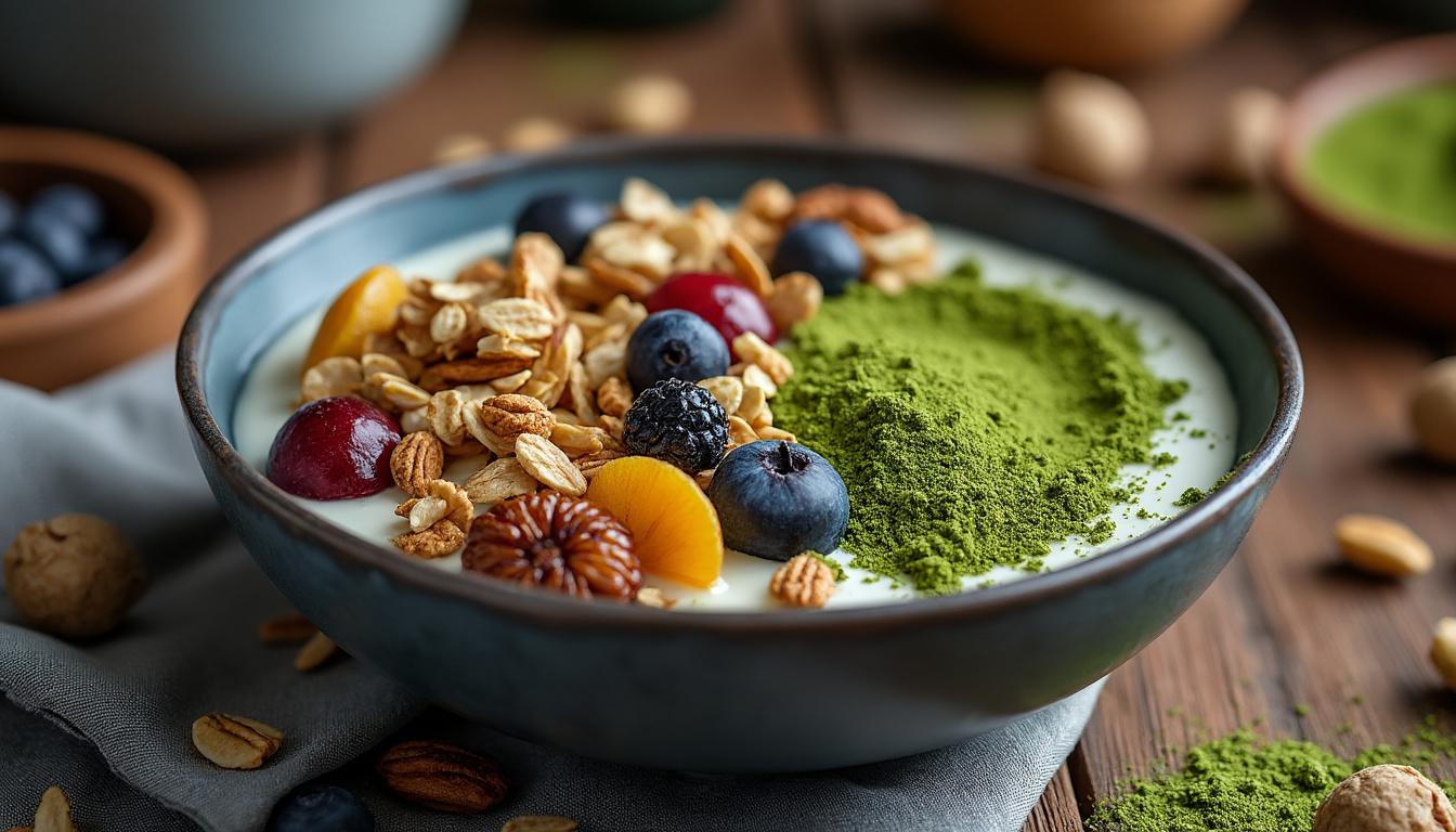 découvrez le granola de claire au matcha, une délicieuse combinaison de saveurs unique qui élèvera vos petits-déjeuners à un autre niveau. offrez-vous une expérience culinaire inoubliable alliant croquant et bienfaits du thé matcha.